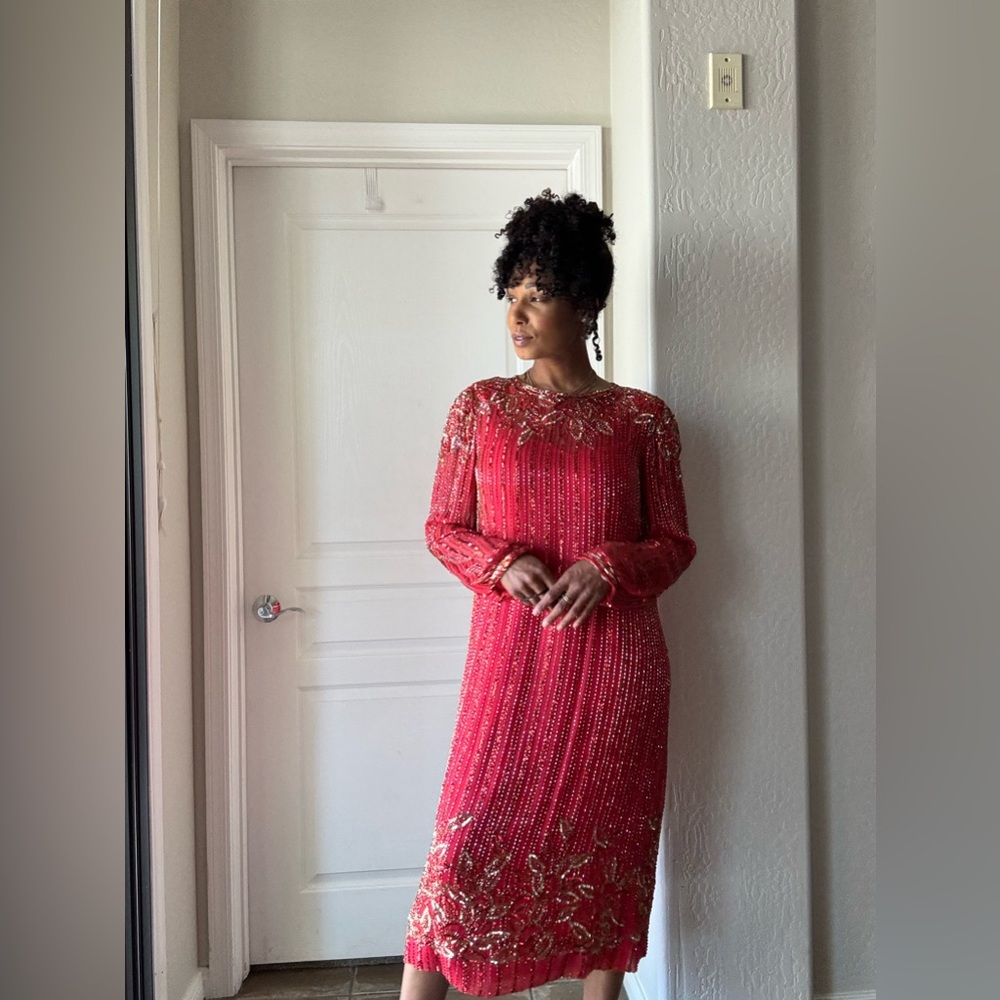 Vintage Victoria Royal Ltd Scarlet Dress with Sequins and Beading - Picture 15 of 17